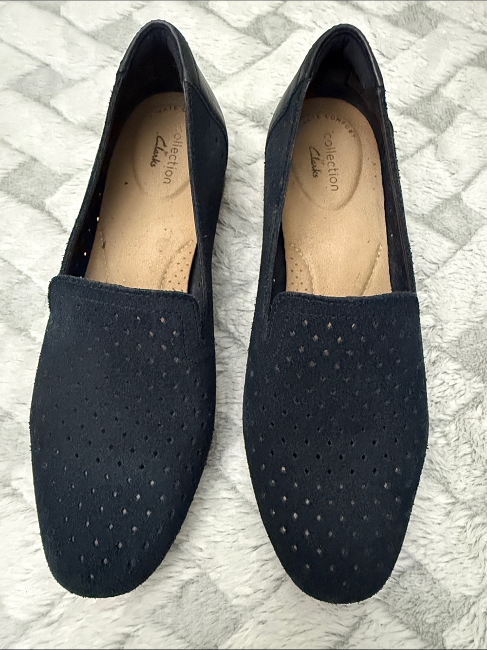 Clarks Women's Black Perforated Slip-On Loafers